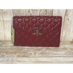 Badgley Mischka Wine Diamond Quilt Convertible Crossbody Handbag Vegan Leather